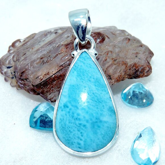 Larimar Gemstone Pendant, 925 Sterling Silver, Handmade Design Pendant, For Gift - Picture 5 of 8